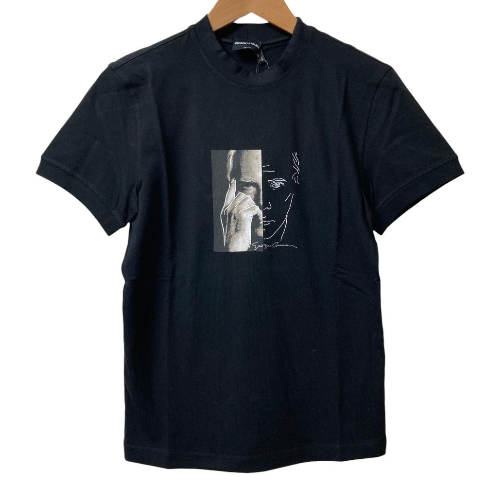 未使用 GIORGIO ARMANI ジョルジオアルマーニ ポートフォリオTEE 半袖カットソー Tシャツ 56113001 サイズI48 ブラック×ホワイト メンズ 古着 中古 USED