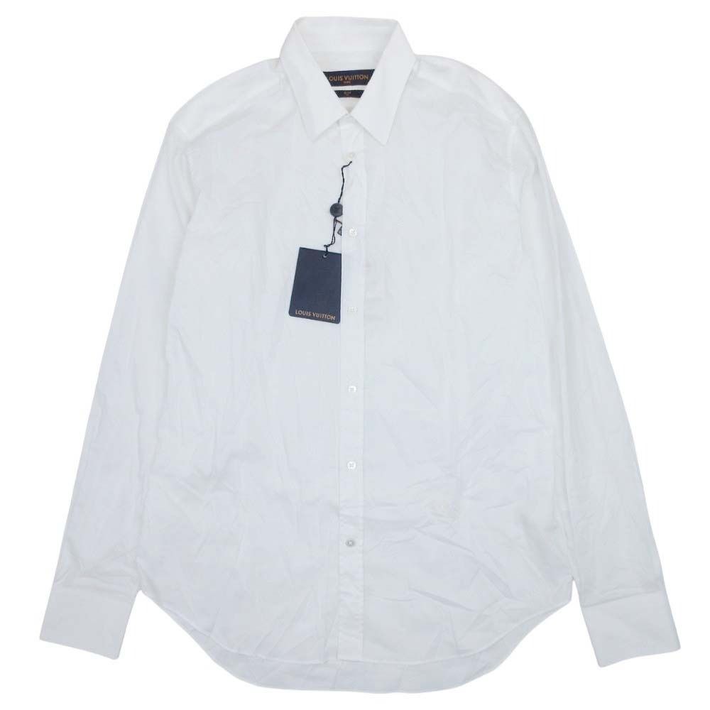 美品 LOUIS VUITTON ルイヴィトン SLIM FIT 18ss LVロゴ 刺繍 長袖 シャツ コットンブロード トップス スリムフィット L 白 ホワイト メンズ 古着 中古 USED
