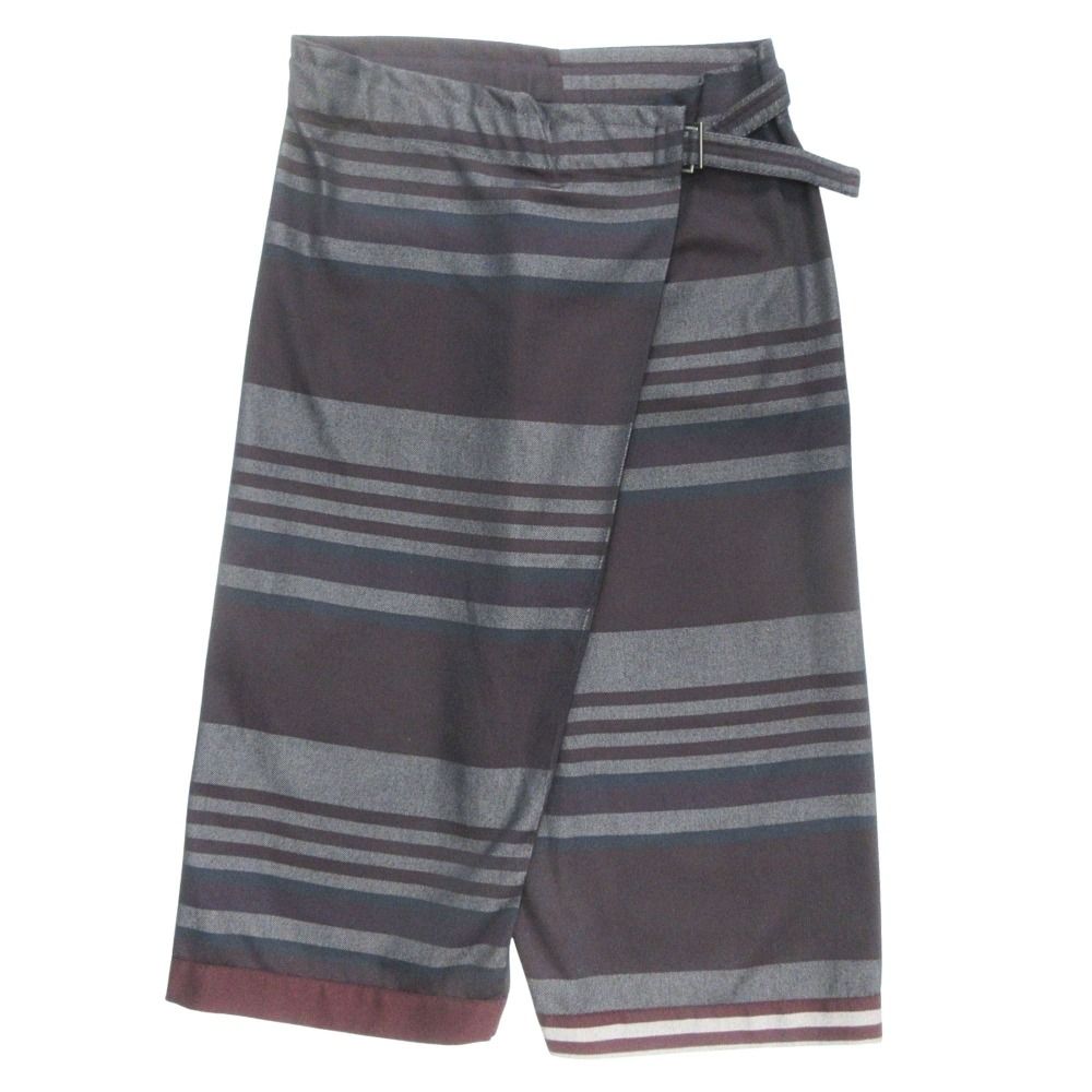 美品 me ISSEY MIYAKE ミー イッセイミヤケ 20SS ワイド クロップド パンツ ボトムス ボーダー ストライプ MI01FF272 ワインレッド レディース 古着 中古 USED