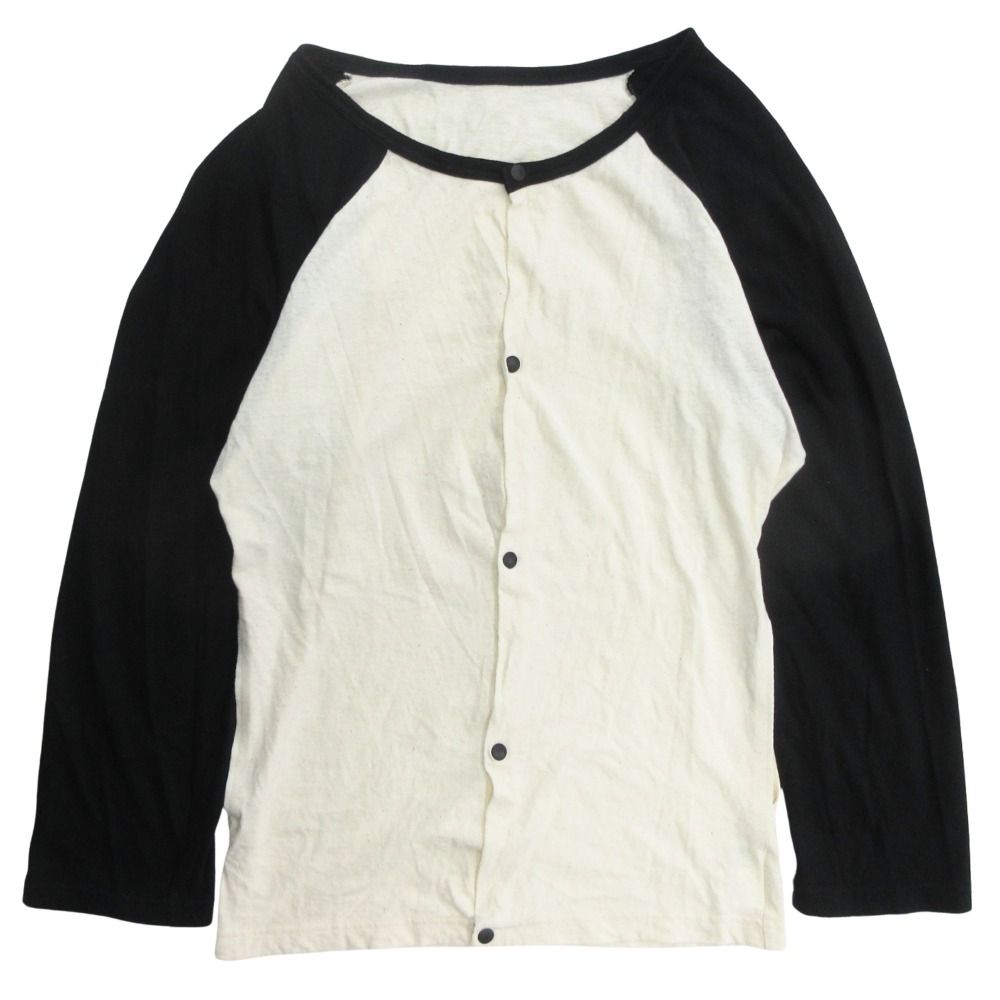 美品 Yohji Yamamoto ヨウジヤマモト 16AW ラグランスリーブ カットソー カーディガン コットン バイカラー サイズ3 白 黒 メンズ 古着 中古 USED