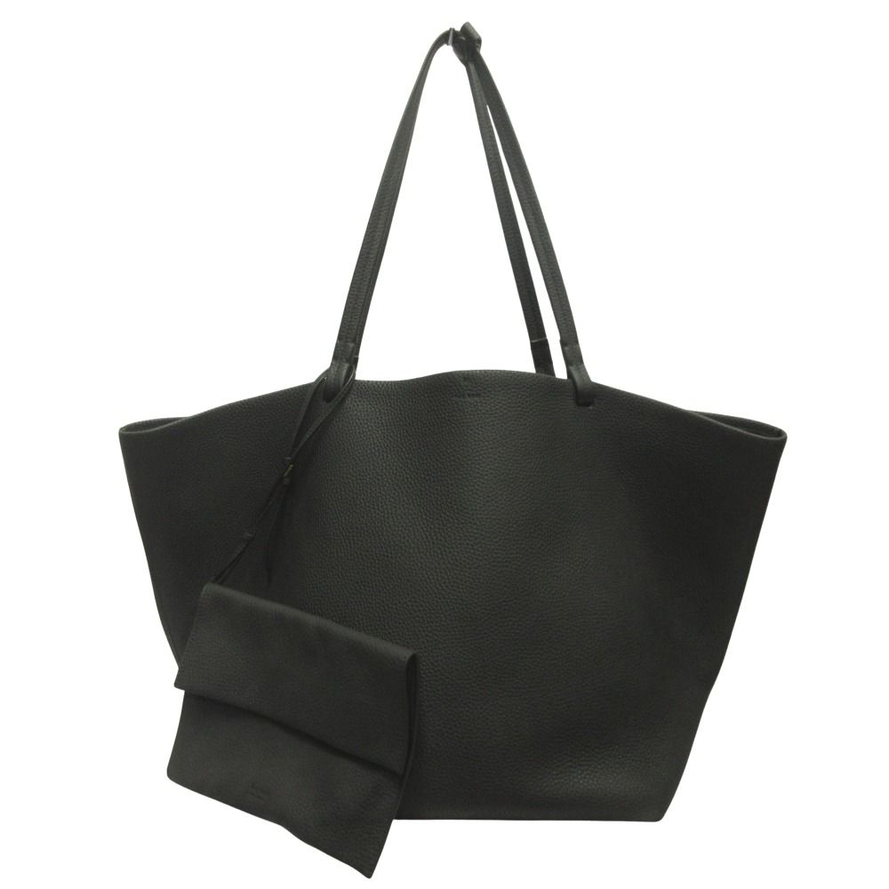 美品 THE ROW ザ ロウ PARK TOTE THREE パーク トート スリー ハンド バッグ 鞄 レザー カーフスキン ロゴ ポーチ付き 黒 ブラック メンズ レディース 古着 中古 USED