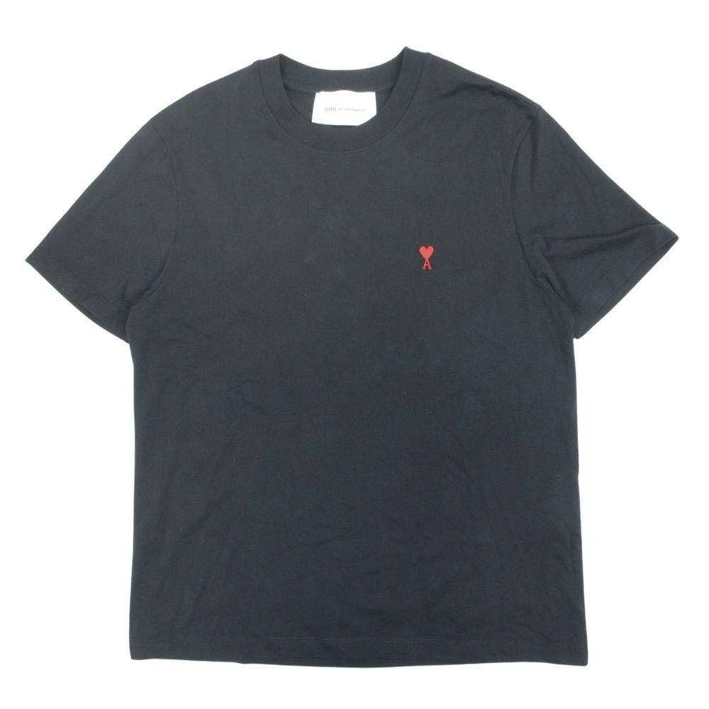美品 ami alexandre mattiussi アミ アレクサンドル マテュッシ AMI DE COEUR ハート刺繍 Tシャツ カットソー 半袖 S ブラック メンズ 古着 中古 USED