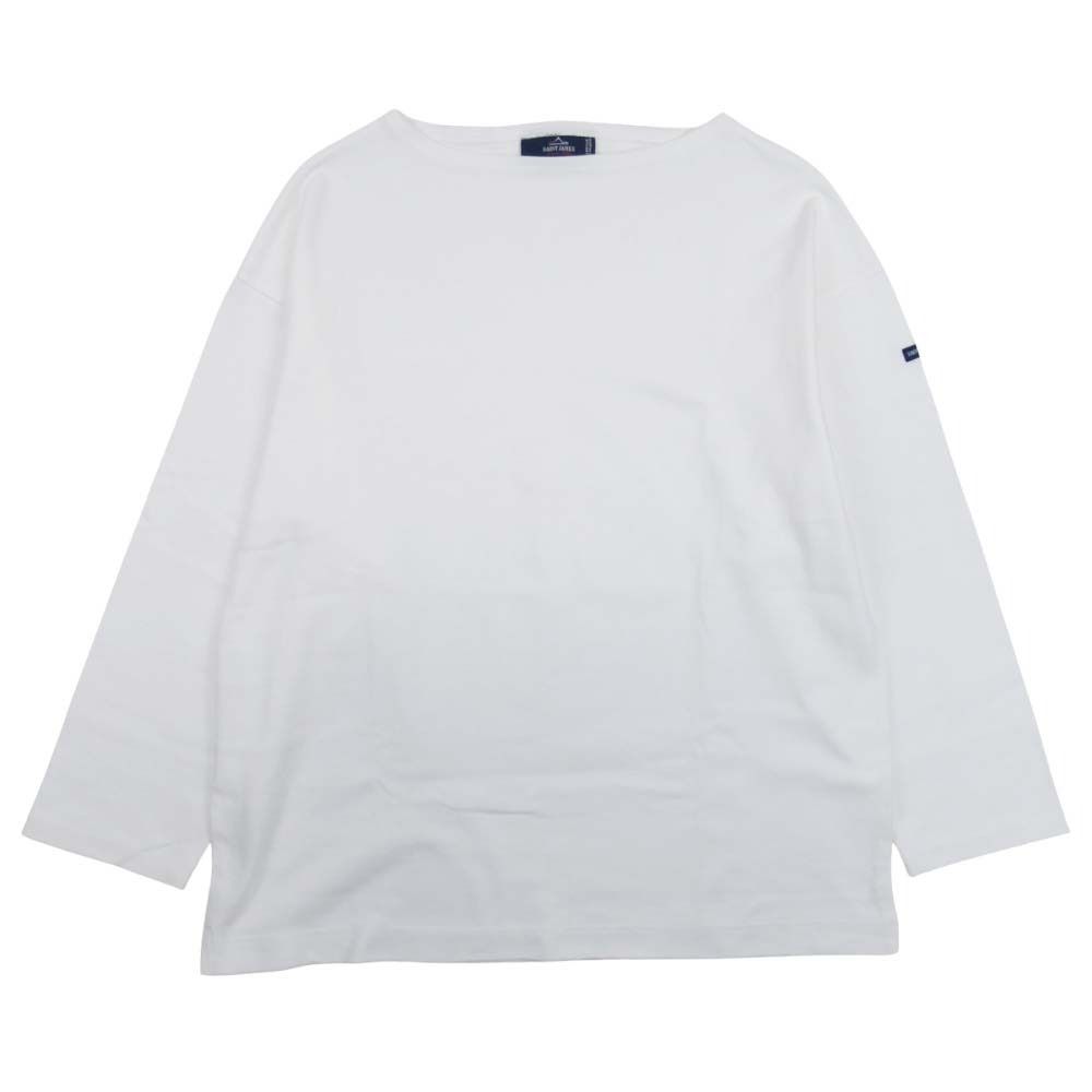 美品 SAINT JAMES セントジェームス OUESSANT SOLID ウェッソン 無地 バスクシャツ Tシャツ ヘビーウェイト 4 白 ホワイト メンズ 古着 中古 USED