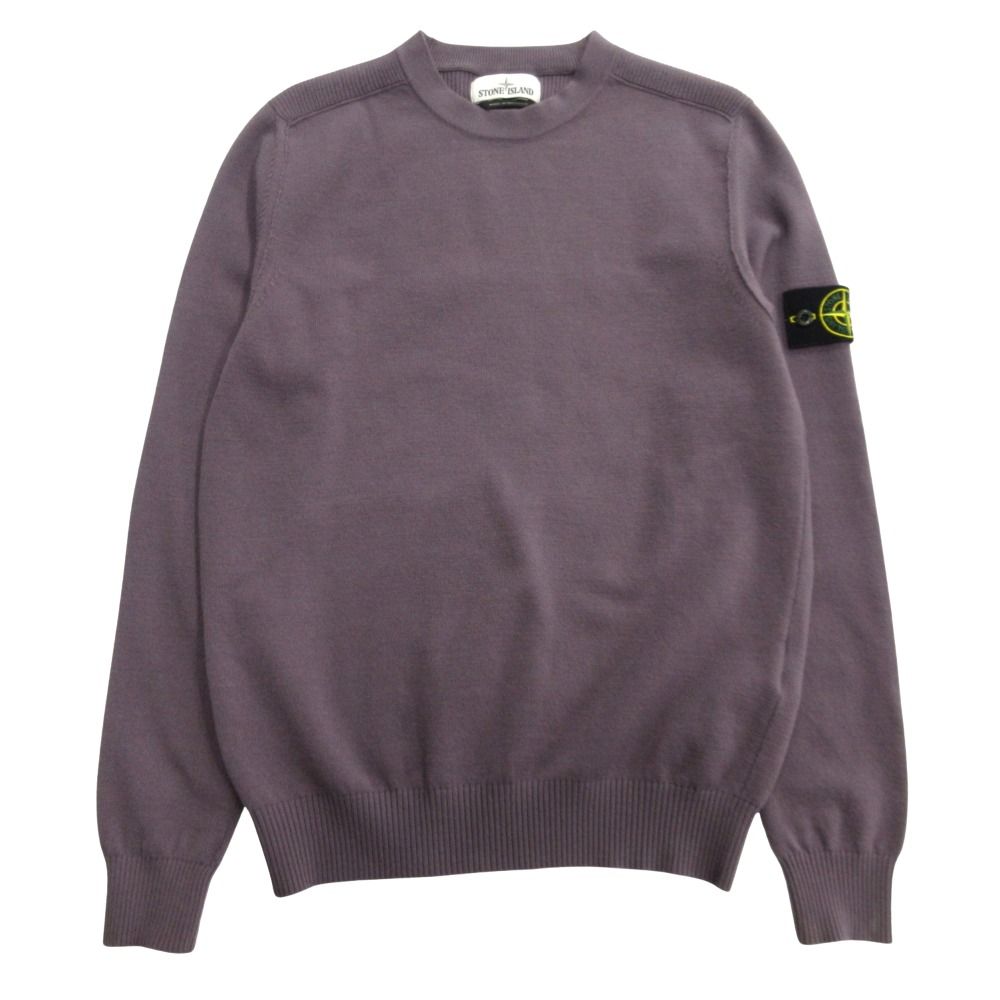 美品 STONE ISLAND ストーンアイランド 20aw コンパスバッジ ニット セーター クルーネック ウール ロゴ ワッペン S 紫 パープル メンズ 古着 中古 USED