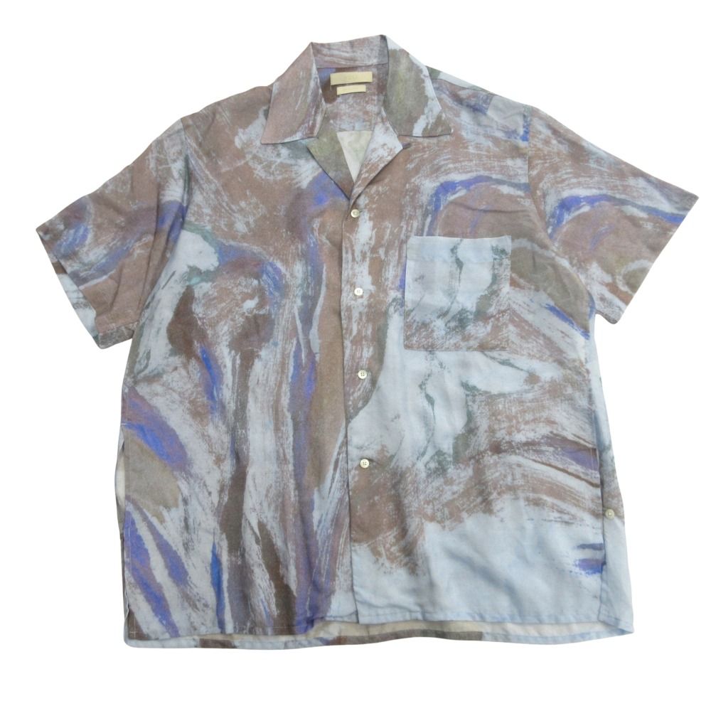 新品同様 YOKE ヨーク 25ss FLOWER PRINTED OPEN COLLAR SHIRT フラワープリント オープンカラー シャツ カットソー 半袖 アロハ 2 ブルー メンズ 古着 中古 USED