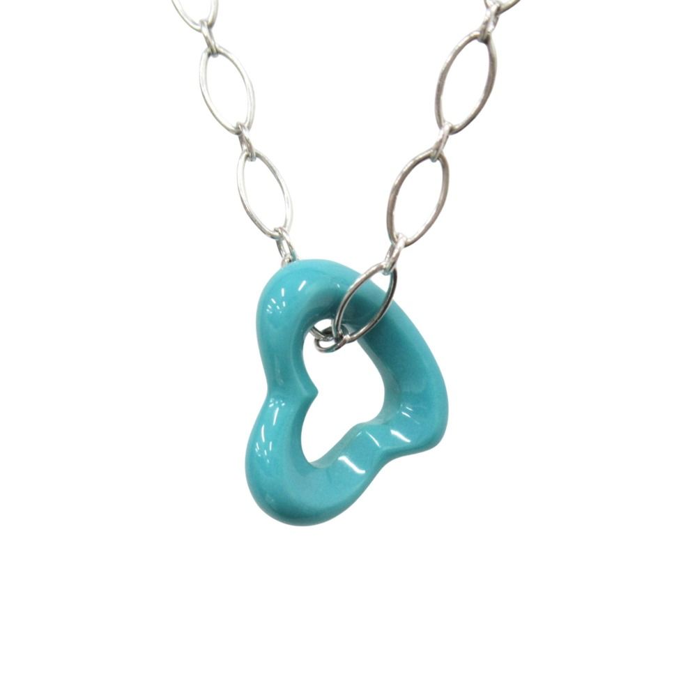 新品同様 TIFFANY&Co. 新品仕上げ済 ティファニー ターコイズ オープンハート ネックレス アクセサリー SV925 シルバー/ブルー メンズ レディース 古着 中古 USED
