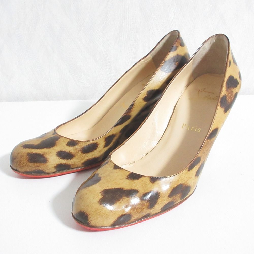 良品 Christian Louboutin クリスチャンルブタン レオパードプリント ウェッジパンプス サイズ38 25cm相当 ベージュ レディース 古着 中古 USED