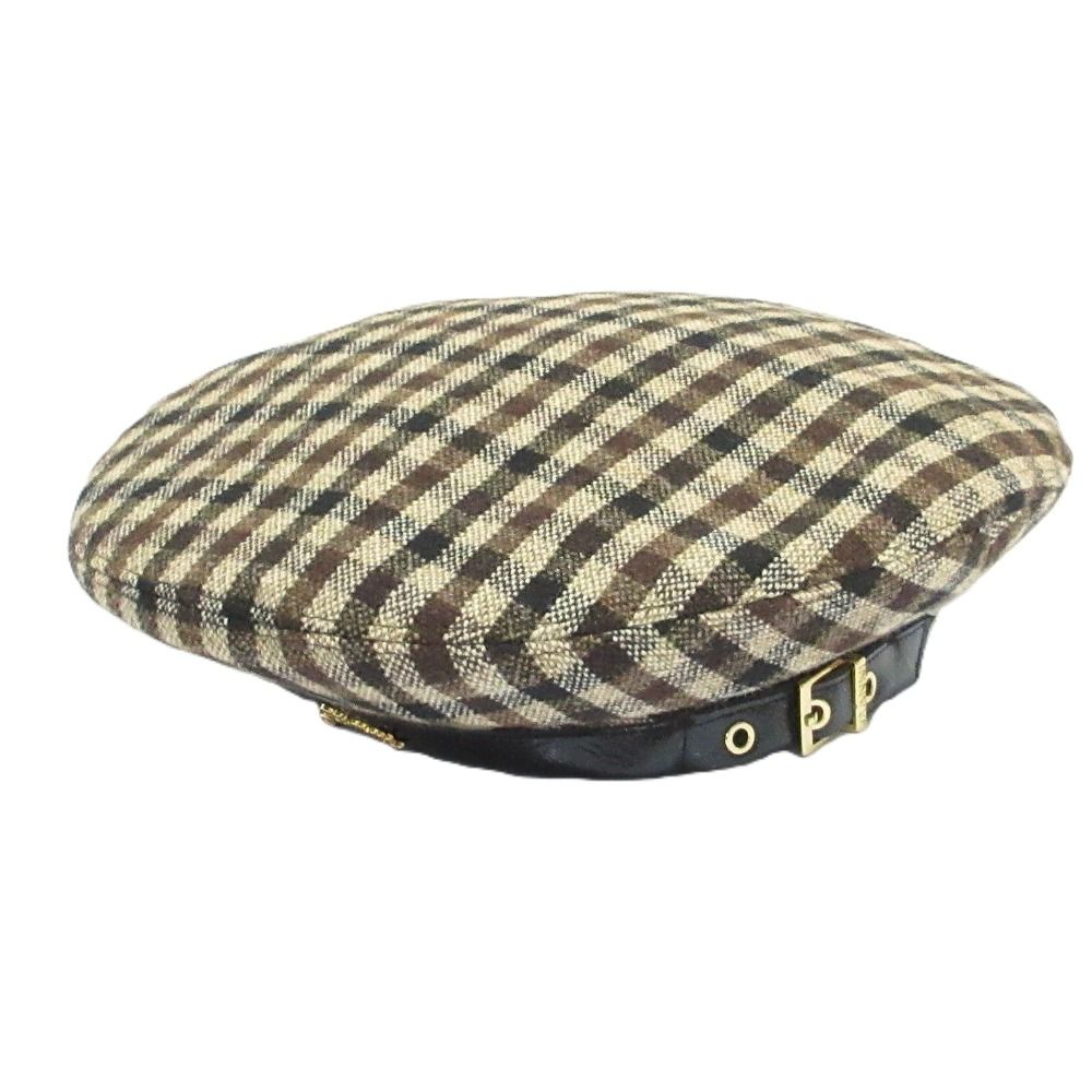 新品同様 GANNI ガニー 25年商品 Checked Wool Mix Beret ベルトデザイン ウールブレンド チェック ベレー帽 A6669 べージュ メンズ レディース 古着 中古 USED