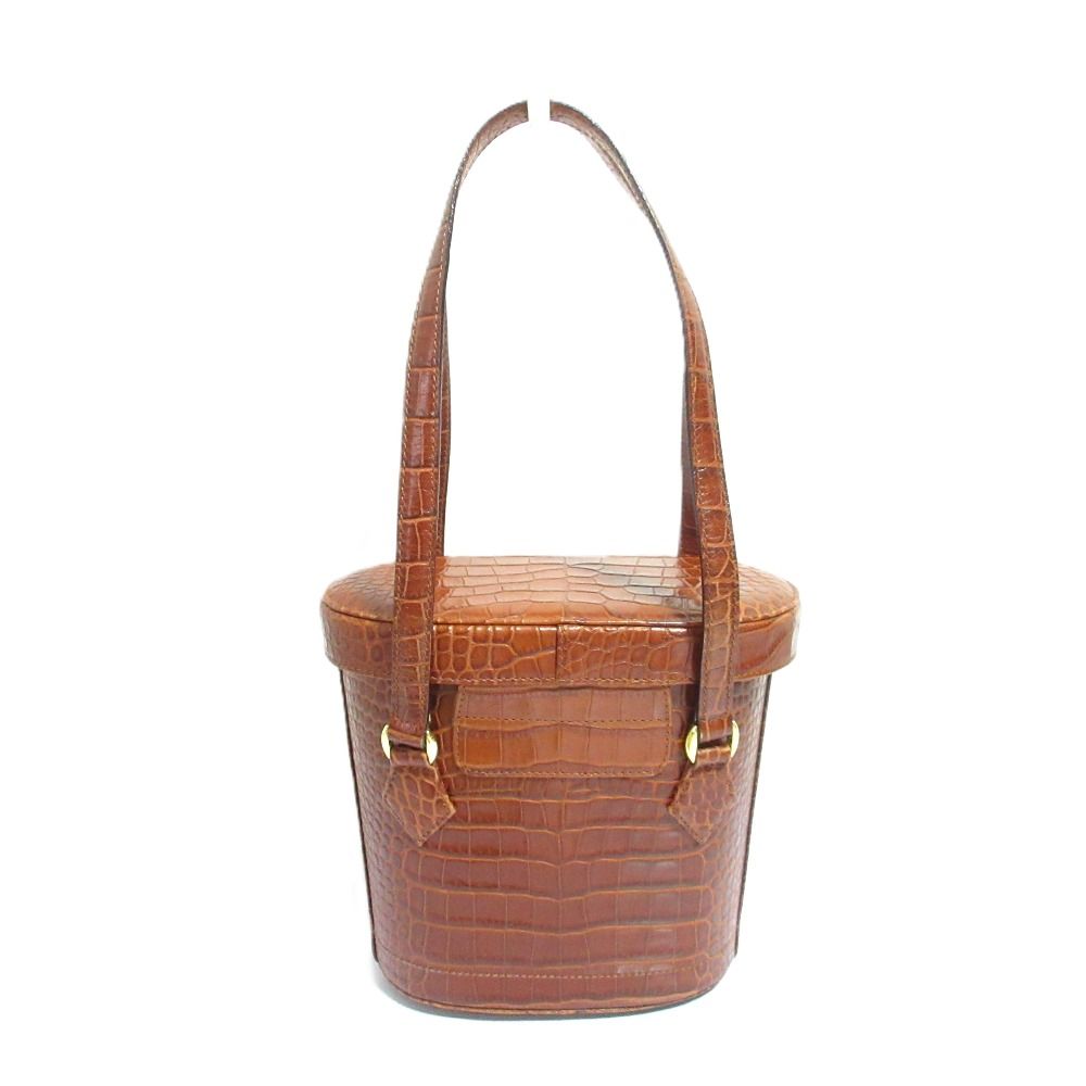 良品 FOXEY フォクシー クロコ型押しレザー バニティバッグ 2Way ショルダーバッグ ブラウン レディース 古着 中古 USED