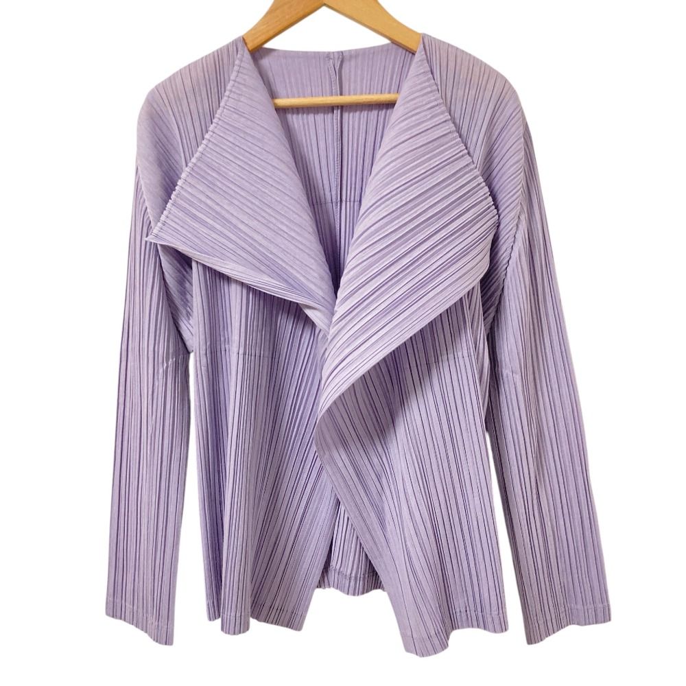 良品 26SS PLEATS PLEASE プリーツプリーズ イッセイミヤケ RAMIE PLEATS カーディガン PP61JO262 サイズ3 ライトパープル レディース 古着 中古 USED