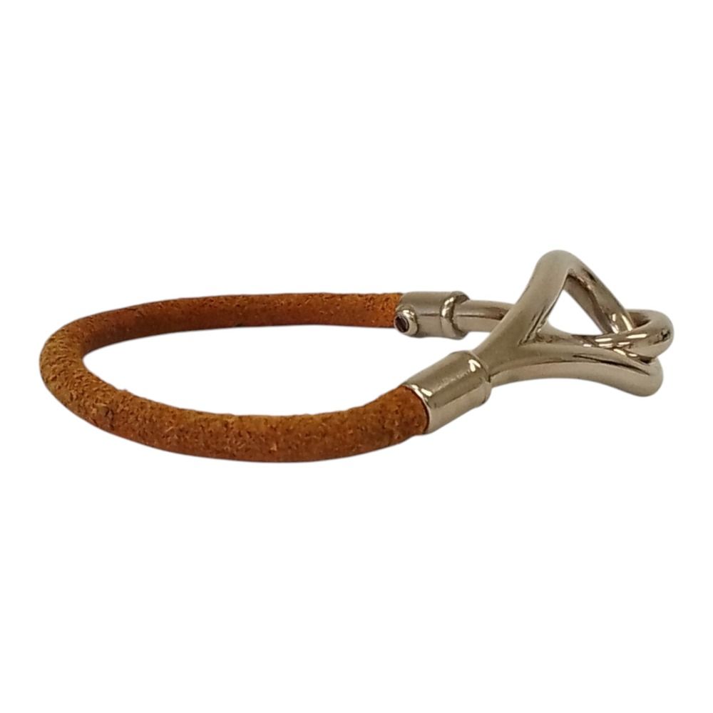 良品 HERMES エルメス ジャンボ ブレスレット シルバーカラー×ベージュ 
