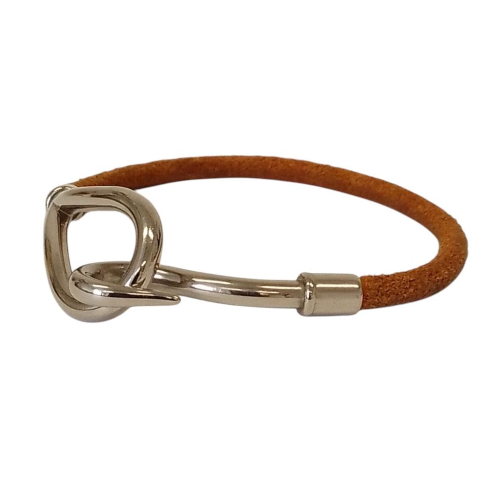 良品 HERMES エルメス ジャンボ ブレスレット シルバーカラー×ベージュ メンズ レディース 古着 中古 USED