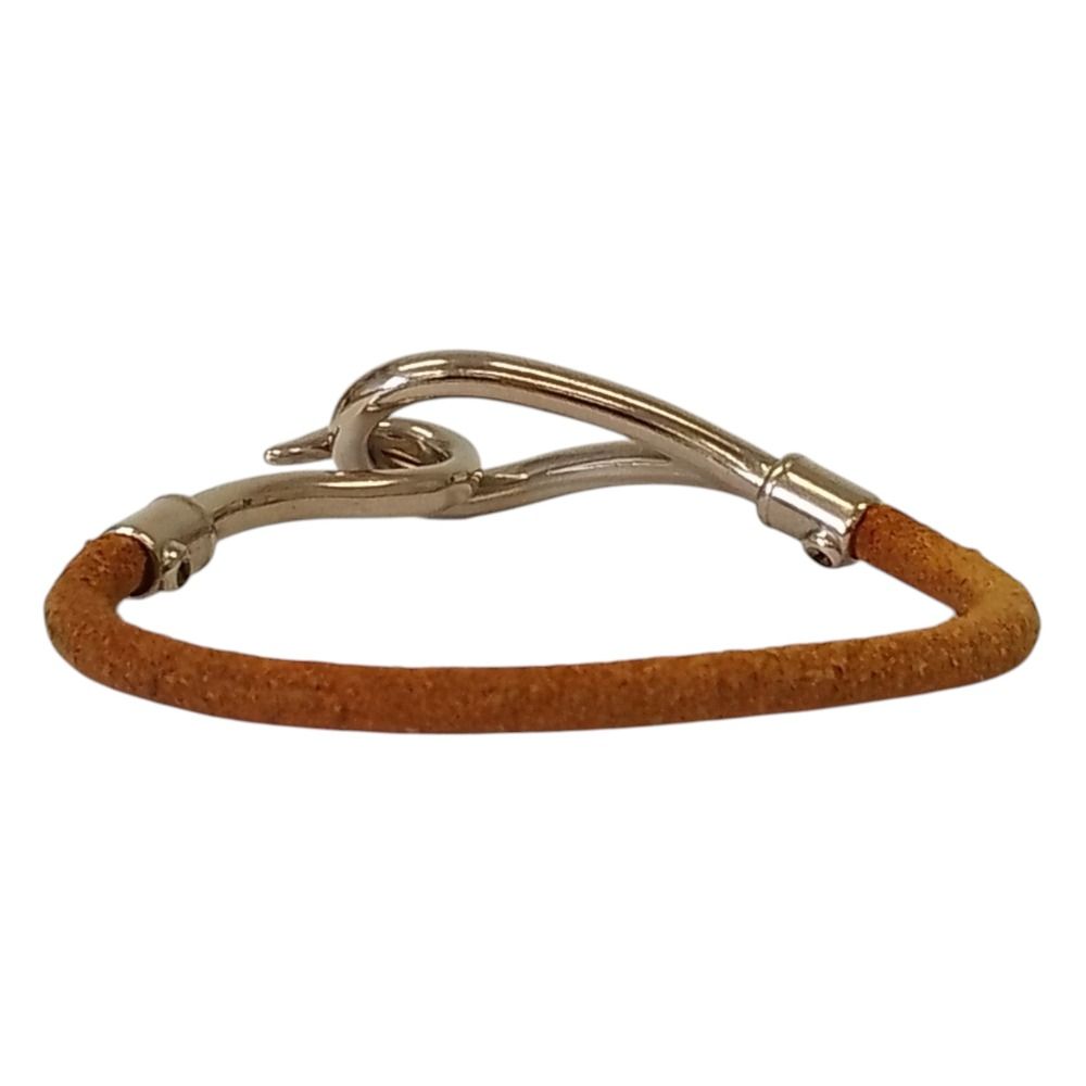良品 HERMES エルメス ジャンボ ブレスレット シルバーカラー×ベージュ 