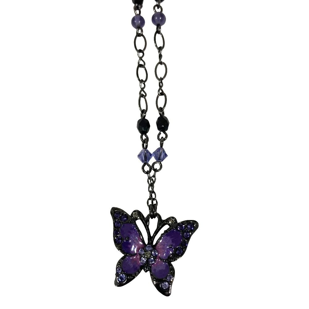 美品 ANNA SUI アナスイ 蝶々 ビジュー ネックレス パープル ブラック 