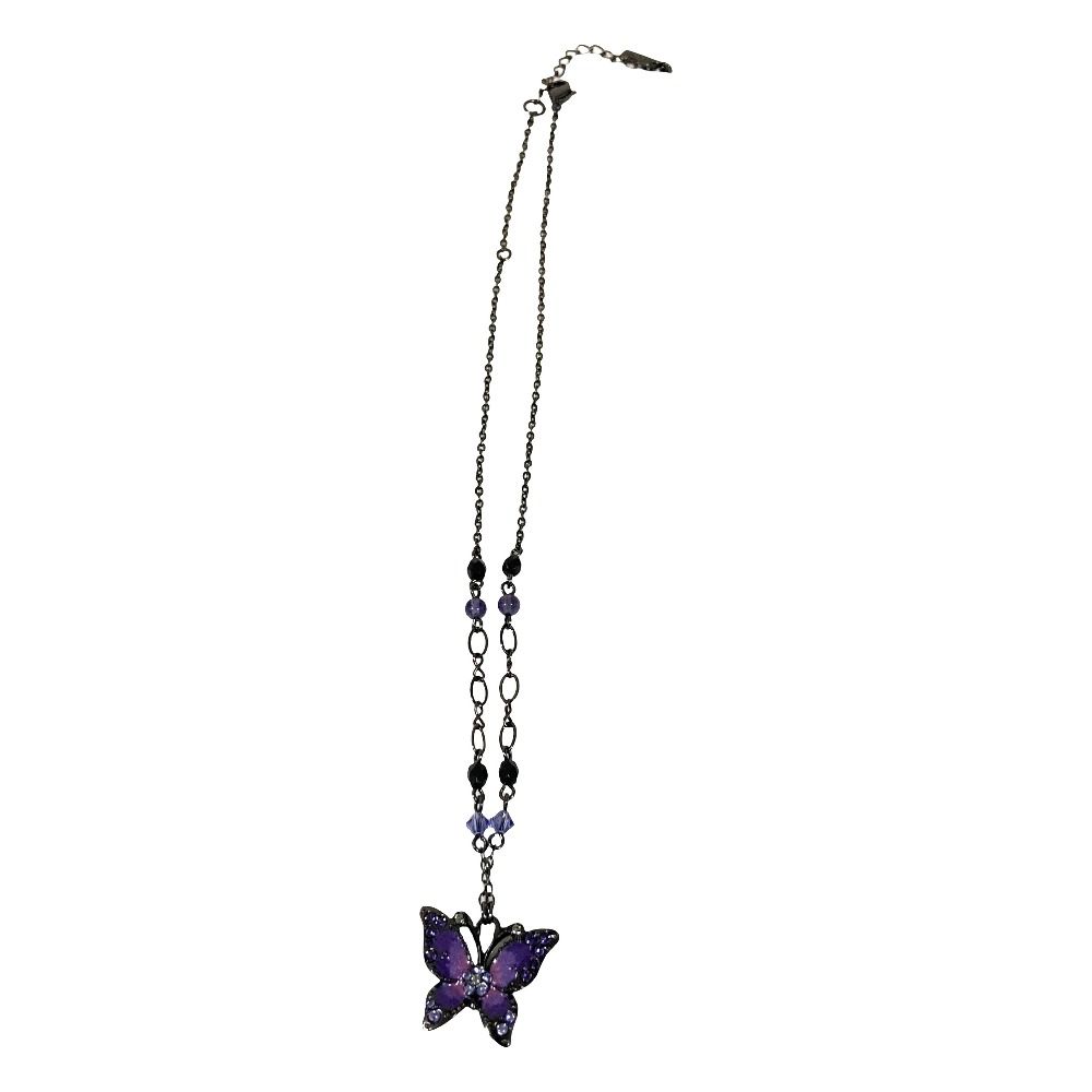 美品 ANNA SUI アナスイ 蝶々 ビジュー ネックレス パープル ブラック 