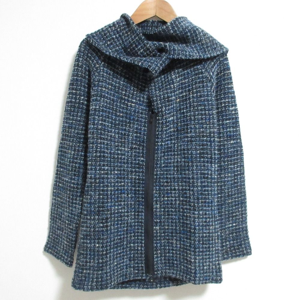 良品 Yohji Yamamoto ヨウジヤマモト ボウタイ付き ジップニットブルゾン FT-T57-957 3サイズ ネイビー ブルー レディース 古着 中古 USED