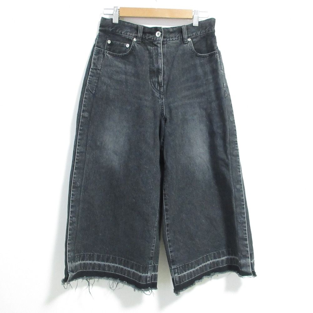 良品 sacai サカイ サイドスナップ カットオフ ワイドデニムパンツ 22-05967 サイズ2 ブラック グレー レディース 古着 中古 USED