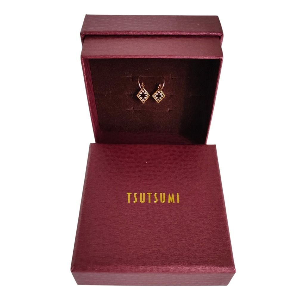 新品同様 TSUTSUMI ツツミ ダイヤモンド ロンバス ひし形 フックピアス K10 アクセサリー 箱付き ゴールド レディース 古着 中古 USED