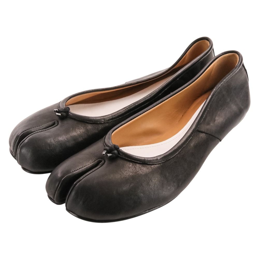 未使用 Maison Margiela22 メゾンマルジェラ 足袋バレエフラットシューズ レザー パンプス S58WZ0042 38 約25cm ブラック レディース 古着 中古 USED