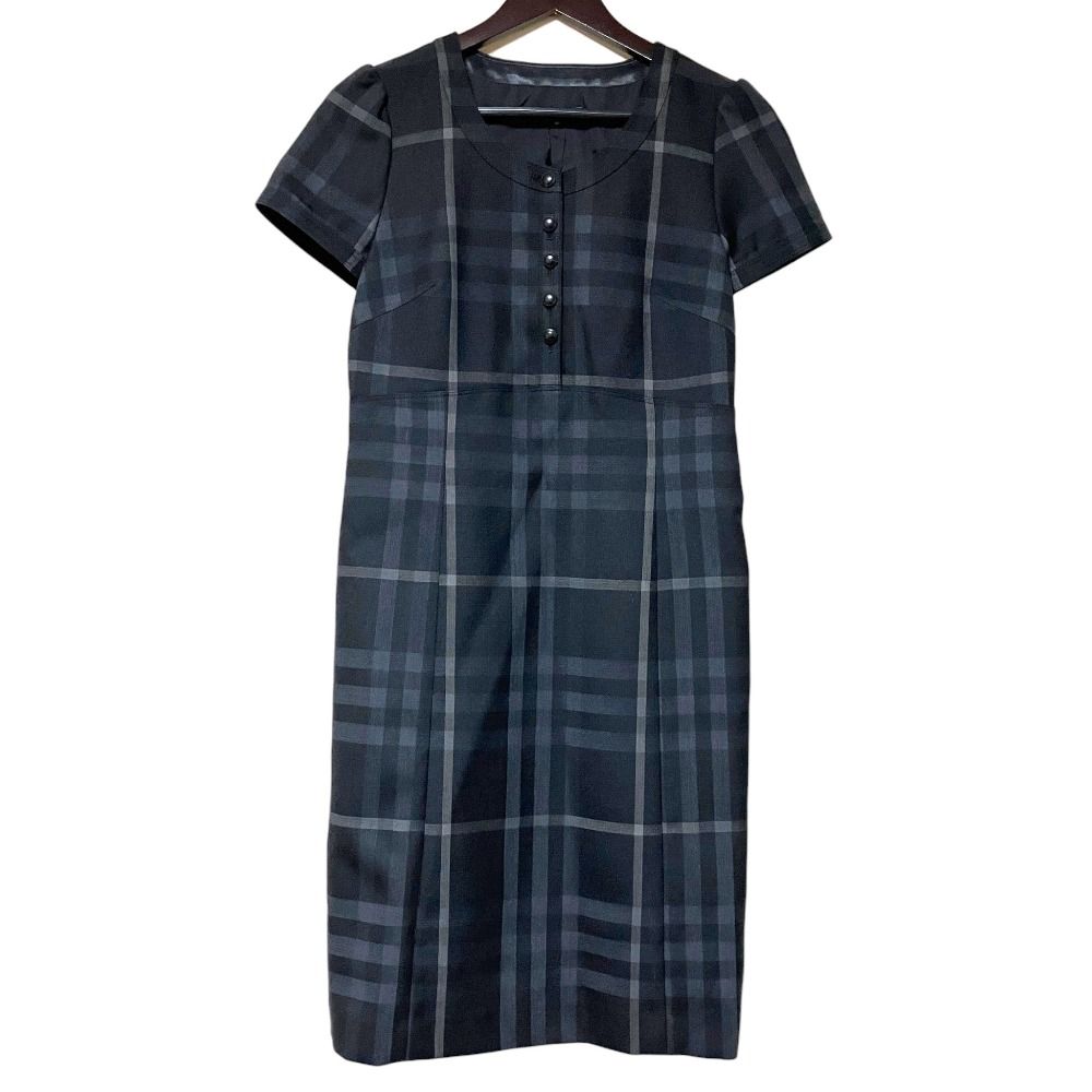 未使用 BURBERRY LONDON バーバリーロンドン チェック柄 半袖 ひざ丈 ワンピース サイズ38 ブラック レディース 古着 中古 USED