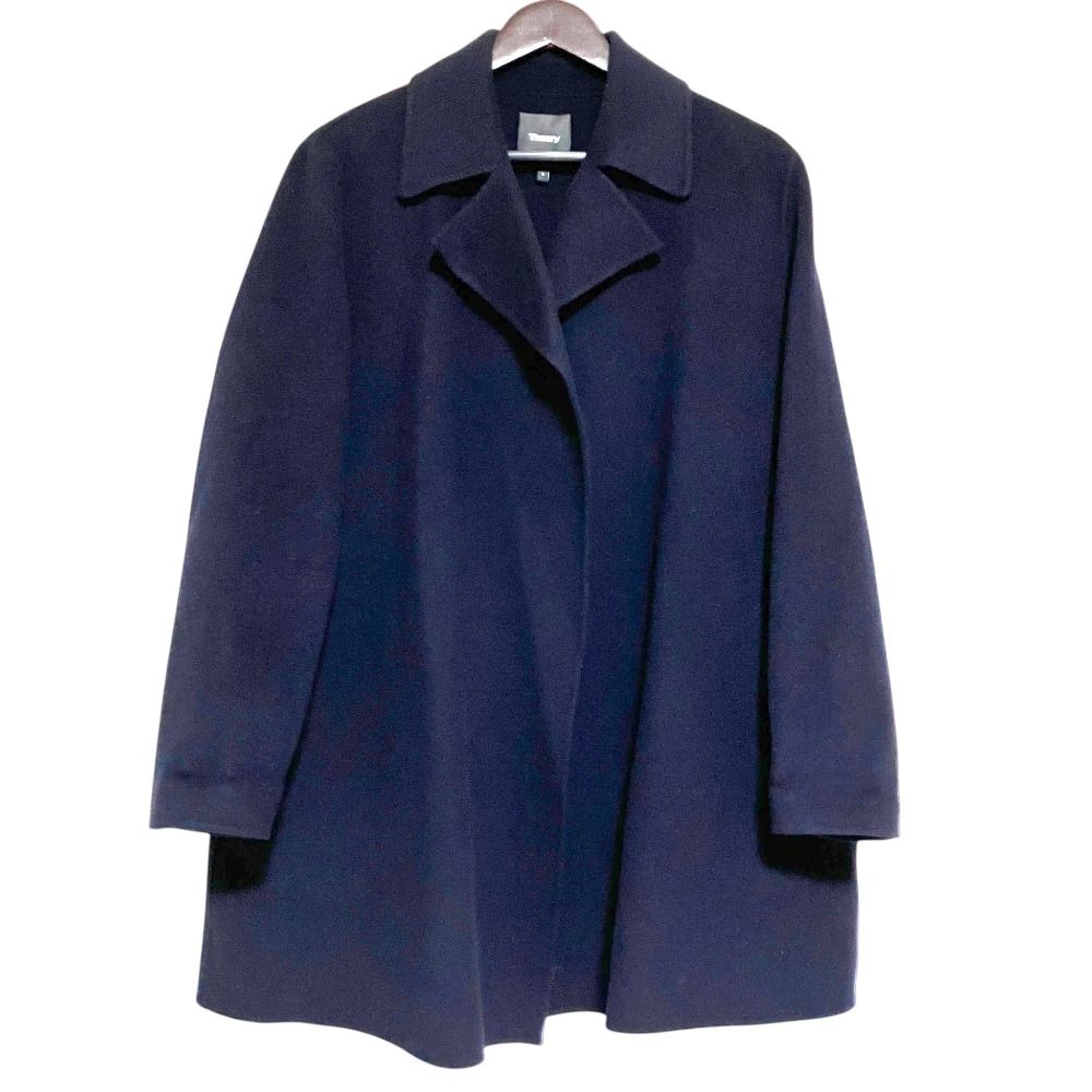 美品 Theory セオリー NEW DIVIDE LUXE OVERLAY DF ウールカシミヤ ダブルフェイス コート Sサイズ ネイビー レディース 古着 中古 USED