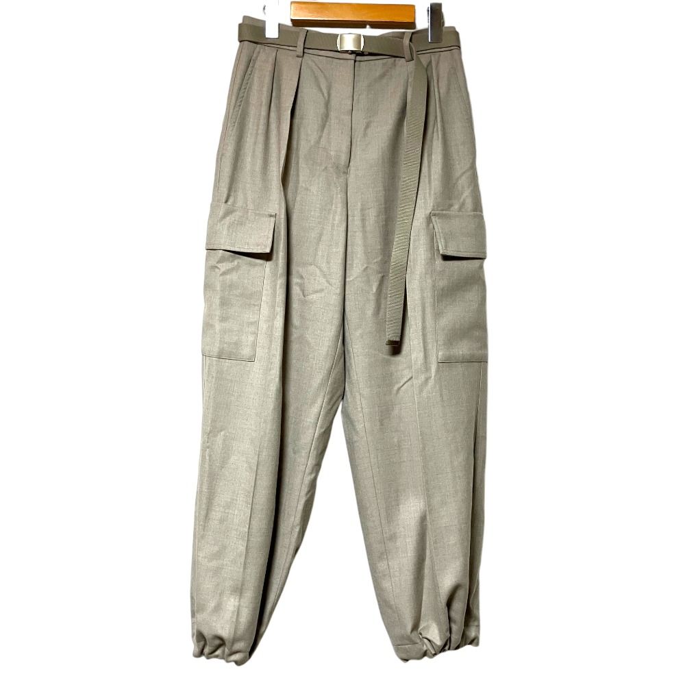 美品 25AW ebure エブール ガチャベルト ウール フラノパンツ カーゴパンツ サイズ38 ベージュ レディース 古着 中古 USED