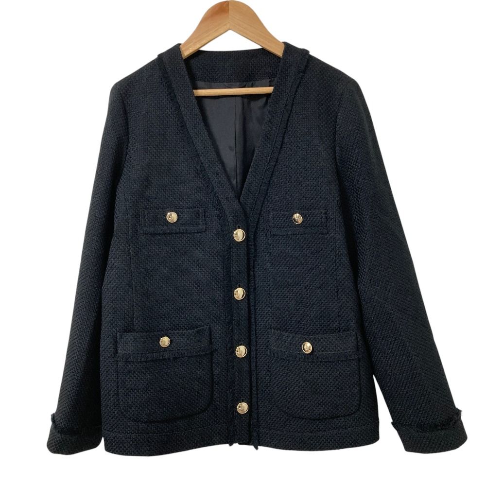 美品 24AW ANAYI アナイ ウールプリペラＶネックロング ジャケット サイズ34 ブラック レディース 古着 中古 USED