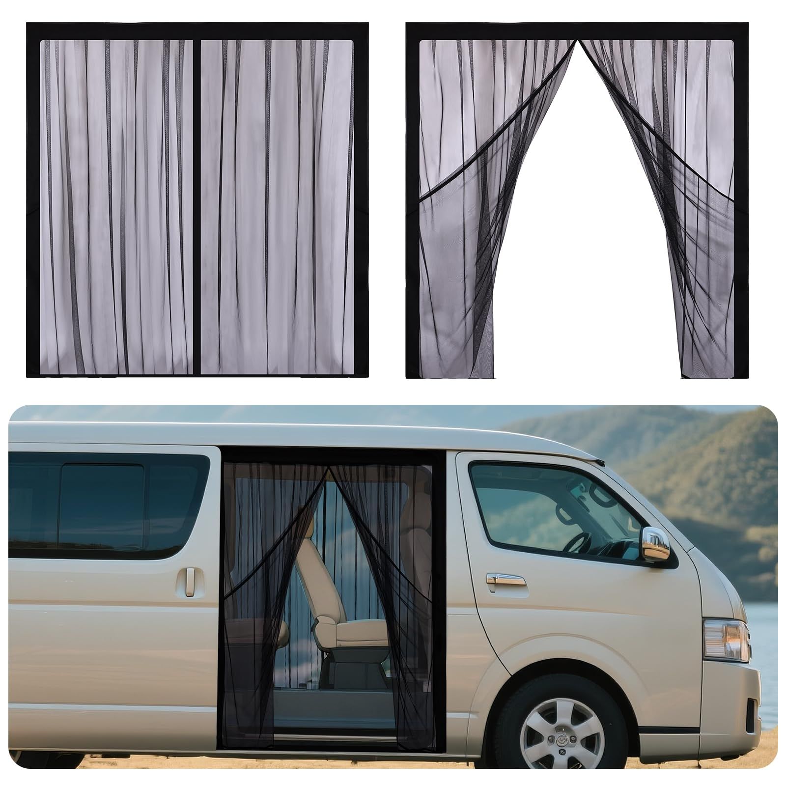 R★ZATOOTO 防虫ネット 車用 マグネット式 トヨタ ハイエース専用 140*160cm サイドドア用 虫除け 通気性よし 目隠し 遮光 スライドドア用 網戸 車中泊 換気 リアゲート キャンプ メッシュカーテン 取付簡単 カー用品 2 3e2e8b57