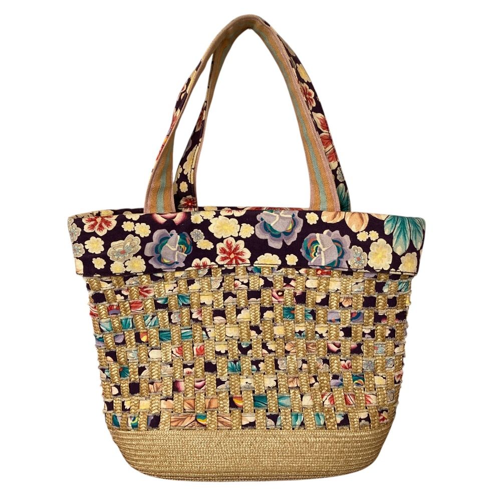 美品 MISSONI ミッソーニ フラワープリント カゴバッグ トートバッグ ベージュ マルチカラー レディース 古着 中古 USED