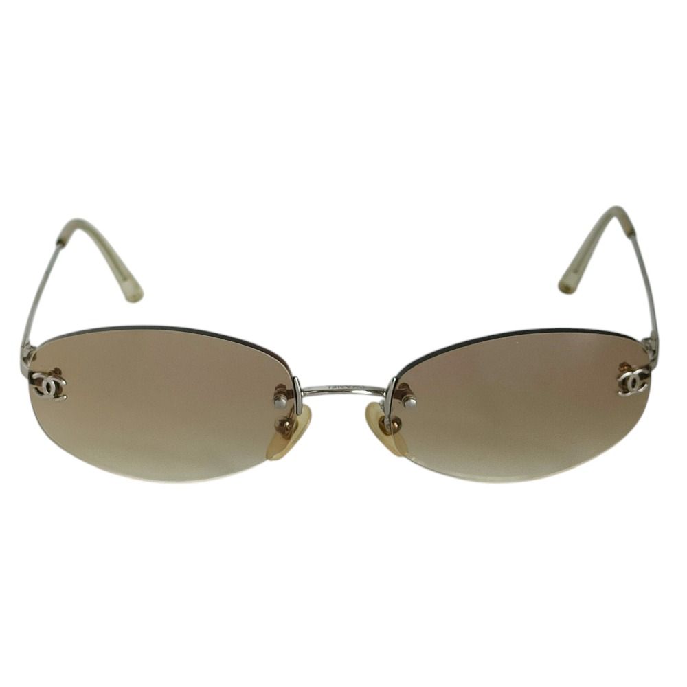 美品 CHANEL シャネル ココマーク リムレス サングラス 眼鏡 アイウェア 4002 C124 57□19-130 クリアクリーム レディース 古着 中古 USED