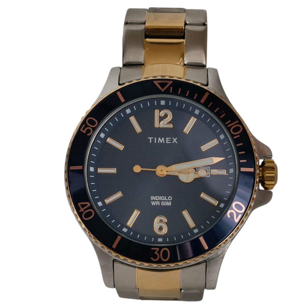 美品 TAMEX タイメックス ツートン ステンレススチール Harborside 42mm クオーツ腕時計 TW2R64700 シルバーカラー ゴールドカラー メンズ 古着 中古 USED