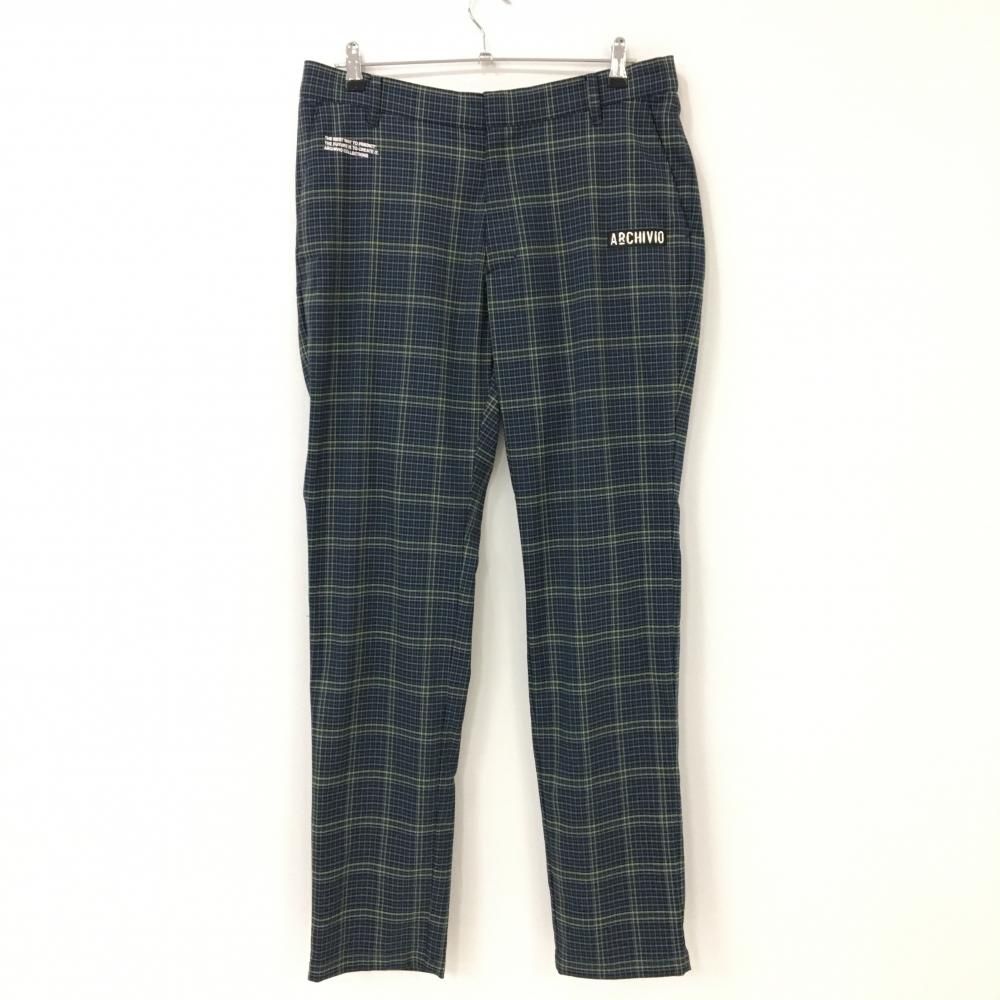 【新品】アルチビオ パンツ ネイビー×グリーン チェック ロゴシルバー メンズ 50(XL) ゴルフウェア 2024年モデル archivio
