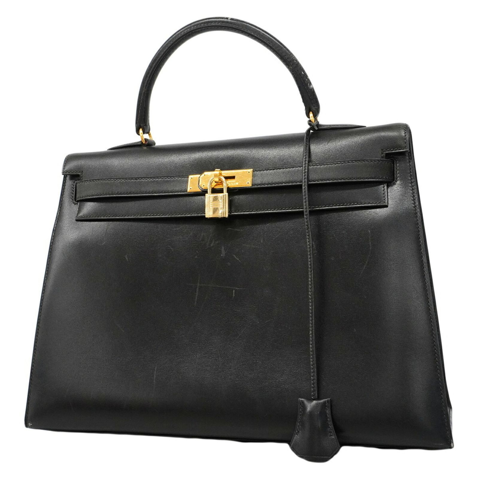 エルメス(Hermes) エルメス ハンドバッグ ケリー35 ボックスカーフ ブラック □A刻印レディース