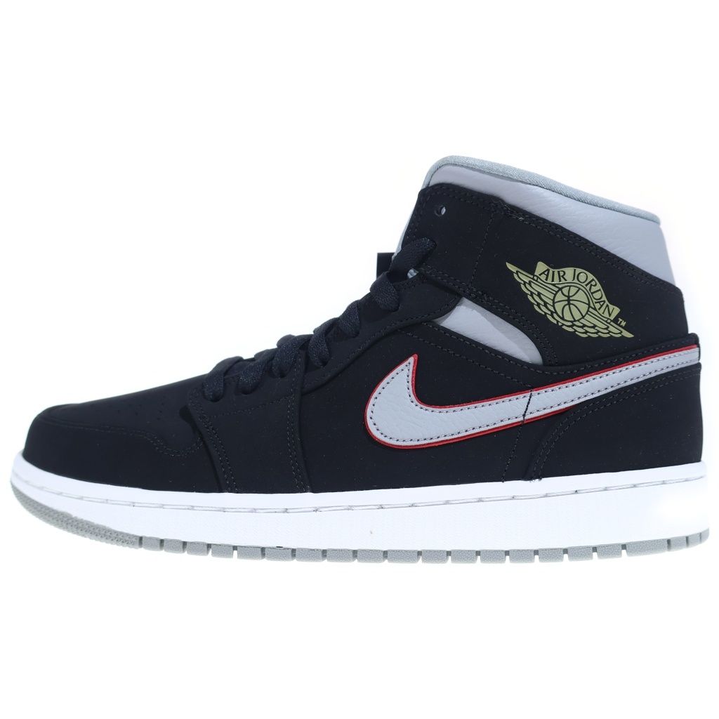 NIKE (ナイキ) AIR JORDAN 1 MID Black Particle Grey Gym Red 554724-060 エアジョーダン1 ミッド ブラックパーティクルグレージムレッド ミドルカットスニーカー US9/27cm