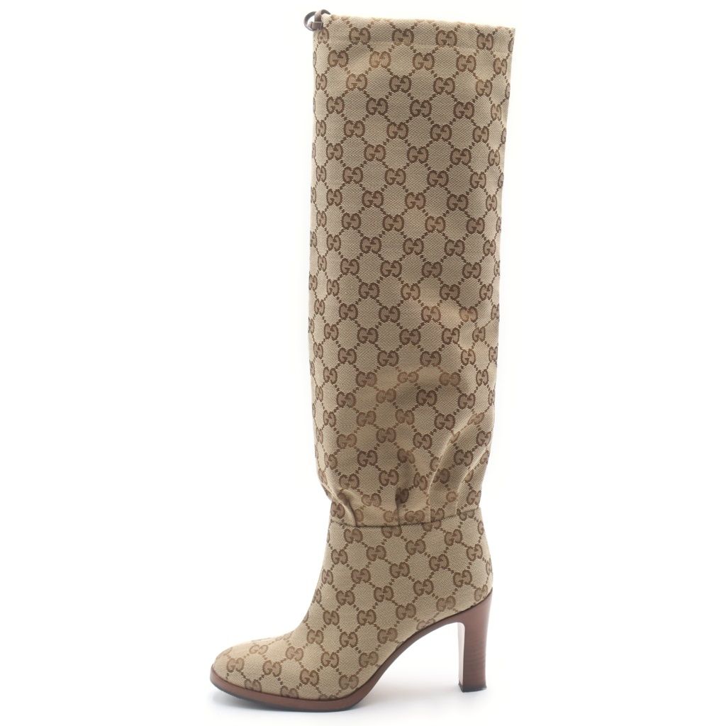 【美品:希少】GUCCI グッチ　GG キャンバス　ロゴ　ロングブーツ　ベージュ GUCCI (グッチ) GGキャンバス ロングヒールブーツ ベージュ 551149 #35