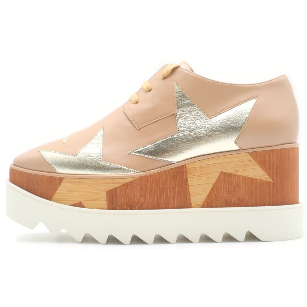 STELLA McCARTNEY (ステラマッカートニー) エリス スター メタリック コンビレザー プラットフォーム 厚底 シューズ ベージュ レディース 800281