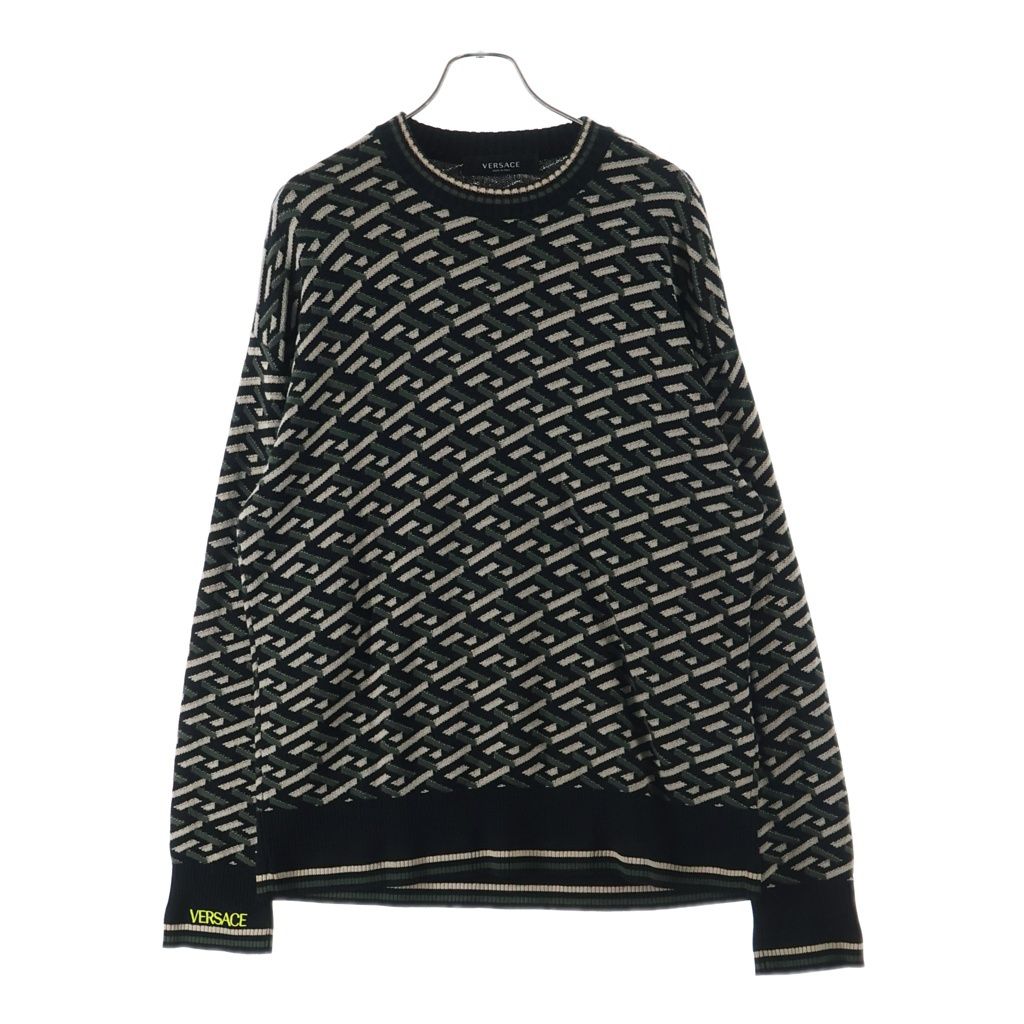 VERSACE (ヴェルサーチ) GRAPHIC COTTON KNIT PULLOVER 1002347 1A01605 グラフィックコットンニットプルオーバー 総柄コットン 長袖セーター マルチカラー