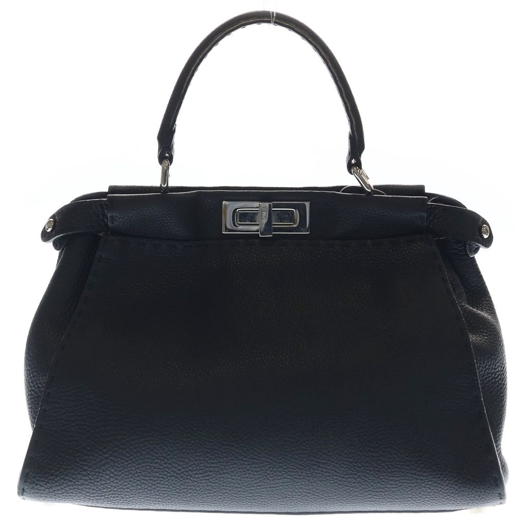 FENDI (フェンディ) セレリア ピーカブー レギュラー レザー ハンドバッグ シルバー金具 ブラック 8BN290