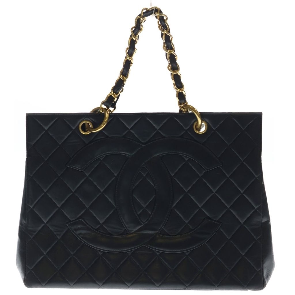 CHANEL (シャネル) マトラッセ ココマーク チェーントートバッグ ラムスキン ブラック ゴールド金具