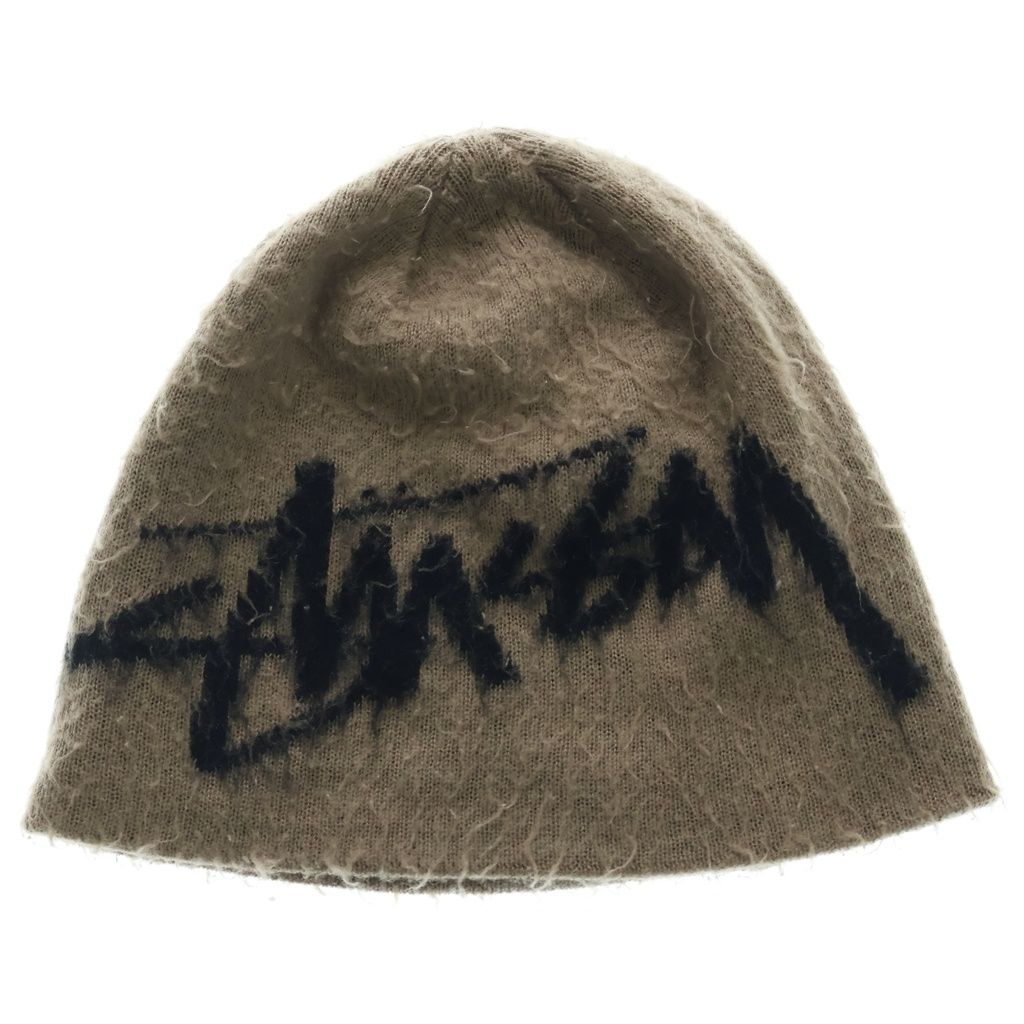 STUSSY (ステューシー) Brushed Out Skullcap ブラッシュアウト ロゴ スカルキャップ ビーニー ニット帽 カーキ