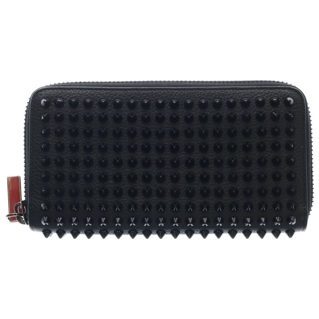 CHRISTIAN LOUBOUTIN (クリスチャンルブタン) PANETTONE LONG ZIP WALLET パネトーネ スパイクスタッズ カーフレザー ロングウォレット 長財布 ブラック