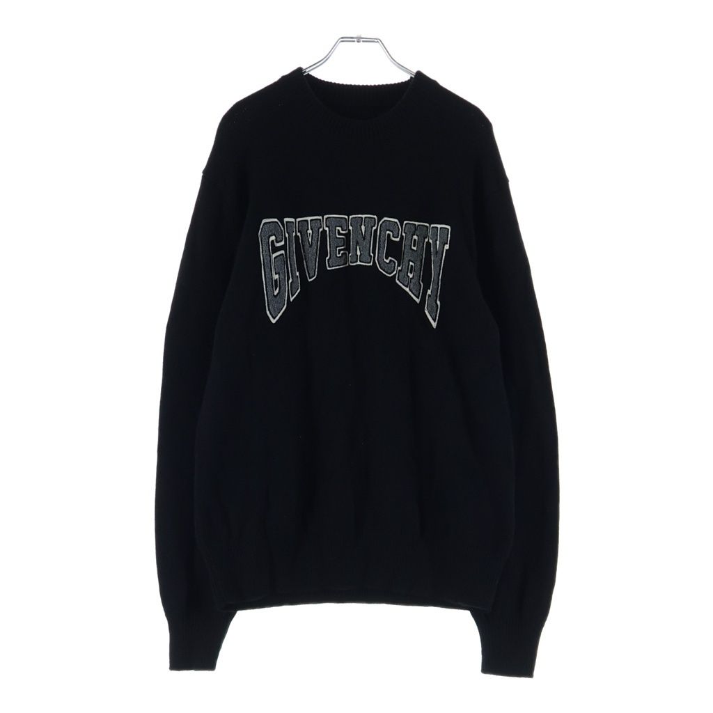 GIVENCHY (ジバンシィ) 23SS カレッジロゴ刺繍 クルーネック カシミヤ混 ウール 長袖 ニット セーター ブラック BM90KX4YC6