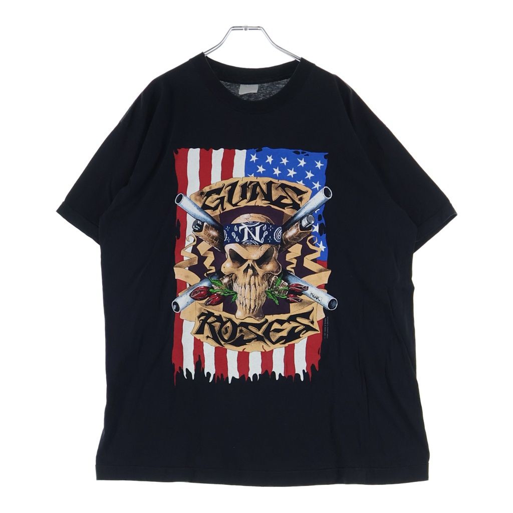 VINTAGE (ヴィンテージ) 90s GUNS ROSES USE YOUR ILLUSISON TOUR SKULL AMERICAN FLAG クルーネックTシャツ ブラック