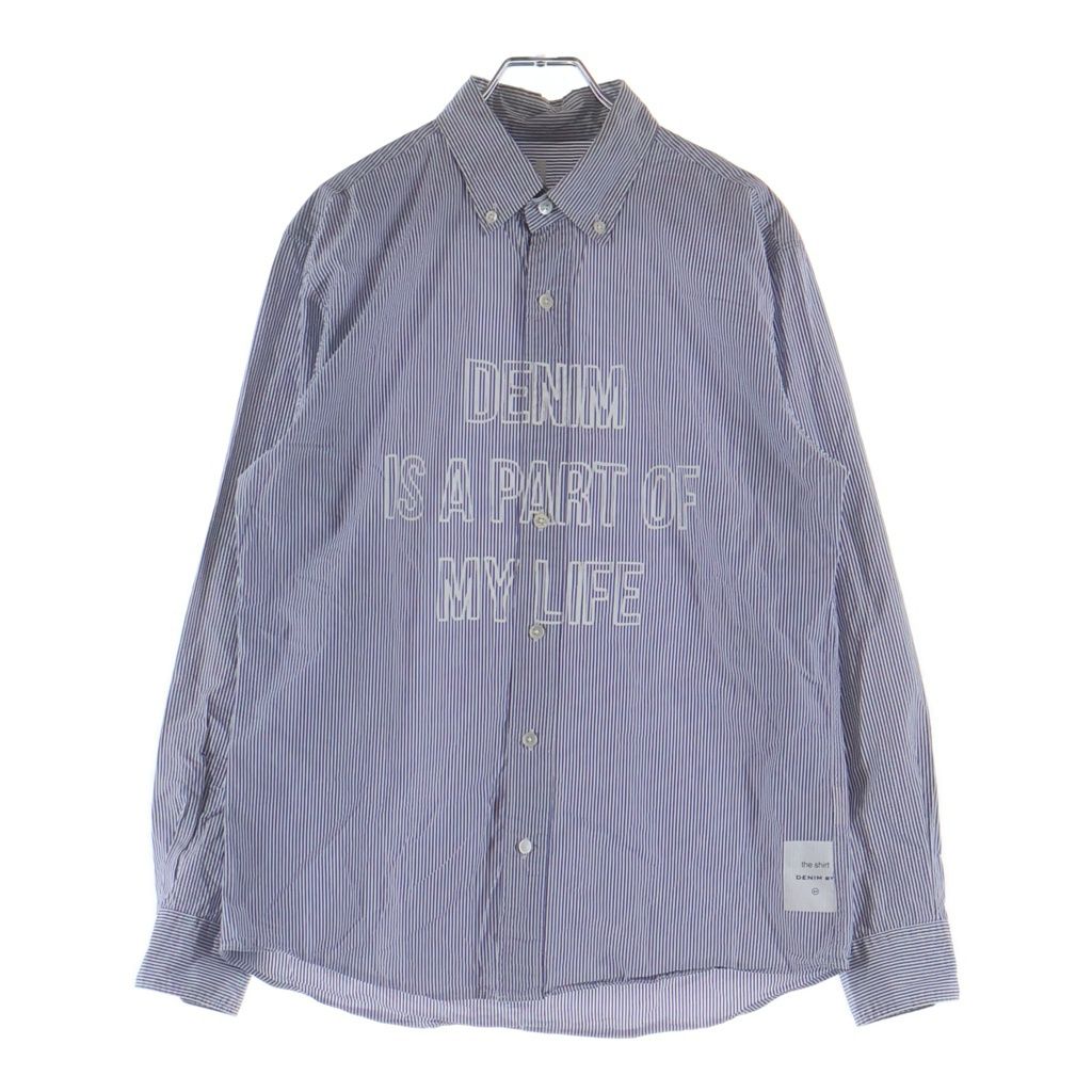 DENIM BY VANQUISH & FRAGMENT (デニムバイヴァンキッシュアンドフラグメント) DENIM IS A PART OF MY LIFE デニムイズアパートオブマイライフ フロントプリント ストライプ 長袖シャツ ブルー