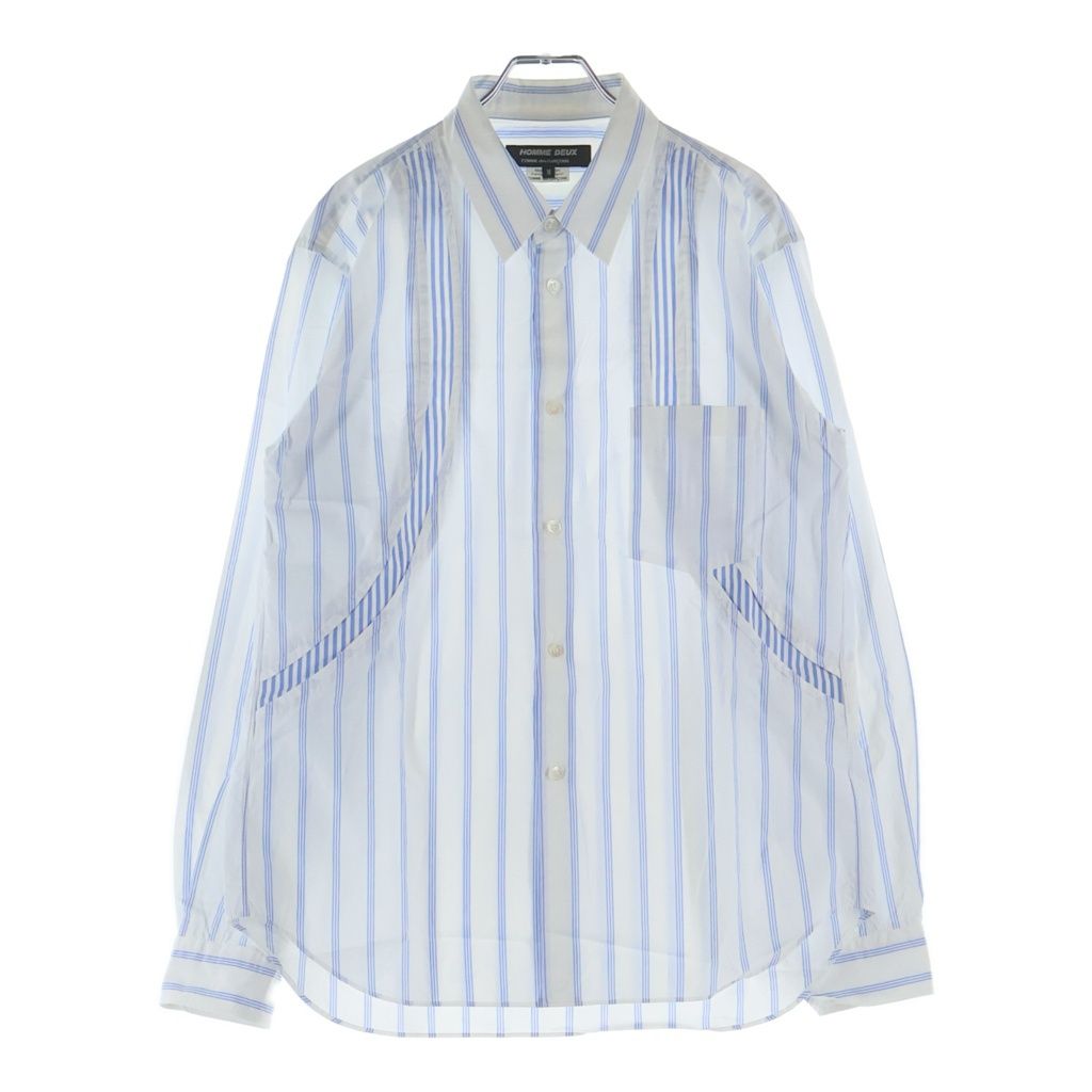COMME des GARCONS HOMME DEUX (コムデギャルソン オムドゥ) 23AW AD2023 フロント切替 長袖コットンストライプシャツ ホワイト/ブルー DL-B045