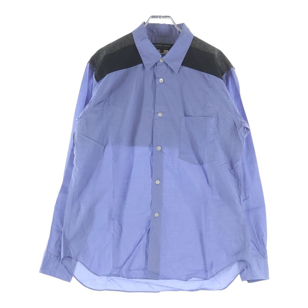COMME des GARCONS HOMME DEUX (コムデギャルソン オムドゥ) 21AW AD2021 異素材パターン切替 長袖コットンシャツ ブルー/グレー DH-B047