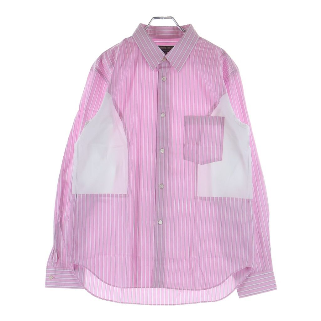 COMME des GARCONS HOMME DEUX (コムデギャルソン オムドゥ) 24SS AD2023 サイド切替 長袖コットンストライプシャツ ピンク/ホワイト DM-B050