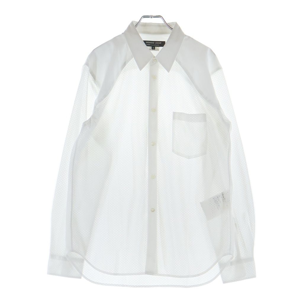 COMME des GARCONS HOMME DEUX (コムデギャルソン オムドゥ) 25SS AD2024 メッシュ切替 長袖ボタンシャツ ホワイト DO-B026