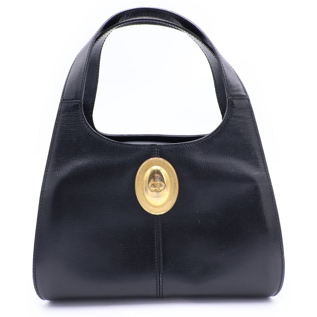 Christian Dior (クリスチャンディオール) ヴィンテージ ラウンド オーバル レザー ハンドバッグ ブラック ゴールド金具