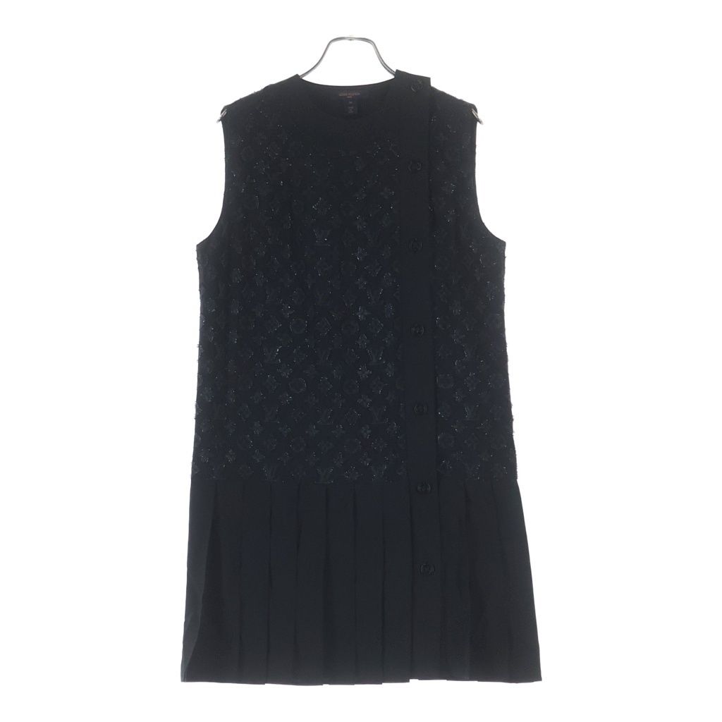 LOUIS VUITTON (ルイヴィトン) モノグラム ノースリーブシルクワンピース ブラック #36 RW202W XGR FJDR37